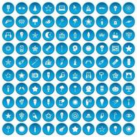 100 icone luminose impostate in blu vettore