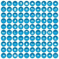 100 icone dell'oceano impostate in blu vettore