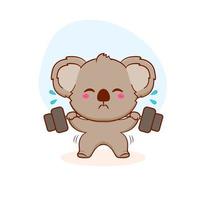 simpatico cartone animato baby koala sollevamento bilanciere. illustrazione disegnata a mano del design della mascotte. vettore