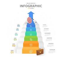 modello di infografica per le imprese. Diagramma di scala moderno a 5 passaggi con infografica vettoriale di presentazione di freccette e frecce.