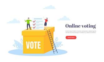 illustrazione di vettore di progettazione di stile piatto di concetto di voto online. piccole persone con sondaggio online di voto che lavorano insieme.