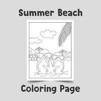 pagina da colorare della spiaggia estiva. line art per libro da colorare vettore