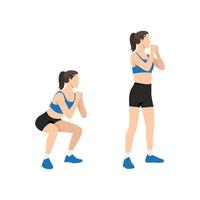 donna che fa esercizio di squat a corpo libero. illustrazione vettoriale piatta isolata su sfondo bianco