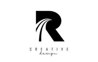 logo nero lettera r con linee guida e concept design stradale. lettera r con disegno geometrico. vettore