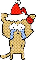 illustrazione in stile fumetto di un gatto che indossa il cappello di Babbo Natale vettore