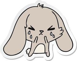adesivo cartone animato di simpatico coniglietto triste kawaii vettore