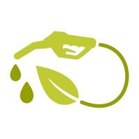 ugello della pompa con goccia di biocarburante e foglia verde crescente che simboleggiano il rispetto dell'ambiente. concetto di biocarburante ecologico vettore