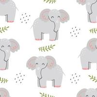 senza cuciture con elefante carino su sfondo bianco. illustrazione infantile di vettore