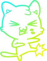 disegno a tratteggio a gradiente freddo cartone animato gatto sibilante vettore