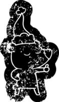 felice cartone animato icona angosciata di un orso che dà i pollici in su indossando il cappello di Babbo Natale vettore