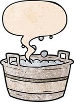 cartone animato vecchio bagno di latta pieno di acqua e fumetto in stile retrò texture vettore