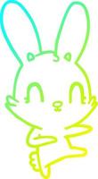 disegno a linea a gradiente freddo simpatico coniglio cartone animato che balla vettore