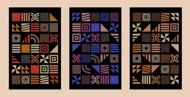 disegni di copertina geometrici astratti. copertine nere con forme geometriche colorate. composizione con la geometria. sfondi vettoriali astratti