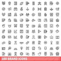 100 icone di marca impostate, stile contorno vettore