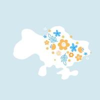 mappa vettoriale dell'ucraina con fiori su sfondo blu. fermare l'illustrazione di vettore del concetto di guerra. amo l'illustrazione ucraina. salvare l'ucraina dalla russia
