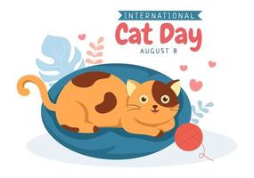 la giornata internazionale del gatto celebra l'amicizia tra umani e gatti ad agosto in un simpatico cartone animato piatto illustrazione di sfondo vettore