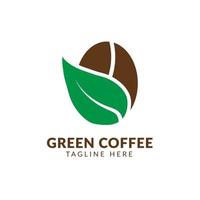 logo di chicchi di caffè con foglia per bevande e cibo, chicchi di caffè progetta varie icone organiche caffè verde e marrone vettore