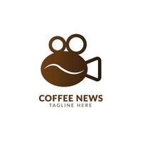 logo del caffè delle notizie del mattino, icona multimediale, vettore di progettazione del logo della fotocamera e del caffè, icona del simbolo della fotografia