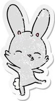 adesivo in difficoltà di un curioso cartone animato coniglietto vettore