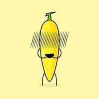 simpatico personaggio di banana con espressione imbarazzata. verde e giallo. adatto per emoticon, logo, mascotte e icona vettore