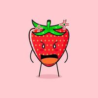 simpatico personaggio fragola con espressione arrabbiata. bocca spalancata. verde e rosso. adatto per emoticon, logo, mascotte vettore