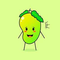 simpatico personaggio di mango con sorriso ed espressione felice, bocca aperta. verde e arancione. adatto per emoticon, logo, mascotte e icona vettore