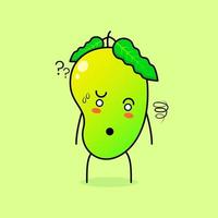 simpatico personaggio di mango con espressione confusa. verde e arancione. adatto per emoticon, logo, mascotte vettore