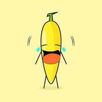 simpatico personaggio di banana con espressione piangente. verde e giallo. adatto per emoticon, logo, mascotte vettore