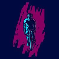 andare in bicicletta bici da strada mountain biker line art logo. design colorato con sfondo scuro. illustrazione vettoriale astratta. isolato con sfondo blu scuro per t-shirt, poster, abbigliamento, merchandising, abbigliamento.