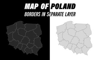 mappa dettagliata della polonia con confini. elemento di design educativo. vettore in bianco e nero modificabile facile