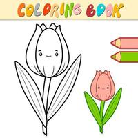 libro da colorare o pagina per bambini. vettore di tulipano in bianco e nero