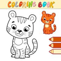 libro da colorare o pagina per bambini. vettore di tigre in bianco e nero