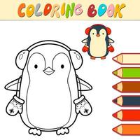 libro da colorare o pagina per bambini. illustrazione vettoriale in bianco e nero del pinguino di natale