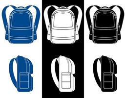 icone piatte della borsa di scuola. vista laterale e frontale. 1 settembre, inizio anno scolastico a scuola. vettore di accessori per studenti su sfondo bianco