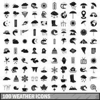 100 icone meteo impostate in uno stile semplice vettore