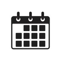 eps10 calendario vettoriale nero o icona del pianificatore di pianificazione in semplice stile moderno piatto e alla moda isolato su priorità bassa bianca