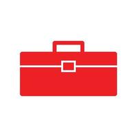 eps10 valigetta vettoriale rossa o icona solida della cassetta degli attrezzi in stile moderno alla moda piatto semplice isolato su priorità bassa bianca