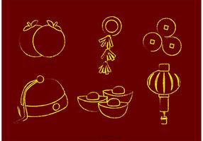 Vettori cinesi lunari del nuovo anno disegnati gesso