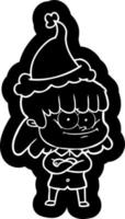 icona del fumetto di una donna sorridente che indossa il cappello di Babbo Natale vettore