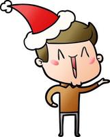 cartone animato sfumato di un uomo eccitato che indossa il cappello di Babbo Natale vettore
