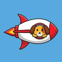 simpatico cane nell'illustrazione dell'icona di vettore del fumetto del razzo. concetto di icona di tecnologia animale isolato vettore premium.