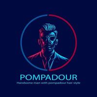 sottosquadro pompadour uomo logo linea pop art potrait design colorato con sfondo scuro vettore