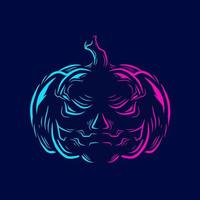 zucca halloween linea pop art logo. design colorato per feste con sfondo scuro. illustrazione vettoriale astratta. sfondo nero isolato per t-shirt, poster, abbigliamento, merchandising, abbigliamento, design distintivo