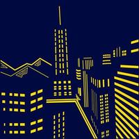 città città luci notturne linea art design skyline con edifici, torri. neon incandescente di paesaggio urbano, illustrazione vettoriale di architettura.