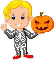 bambino con costume da scheletro di halloween vettore
