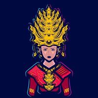 logo batak angkola persone donna pop art. colorato mandailing asiatico abito da sposa etnico design con sfondo scuro. illustrazione vettoriale. sfondo scuro isolato per t-shirt, poster, abbigliamento vettore