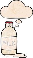 bottiglia di latte del fumetto e bolla di pensiero nello stile del modello di struttura del grunge vettore