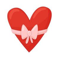 cuore rosso in un fiocco rosa. un grande cuore presente legato con un fiocco regalo. un regalo di una persona cara. illustrazione di primo piano vettoriale isolata su sfondo bianco.