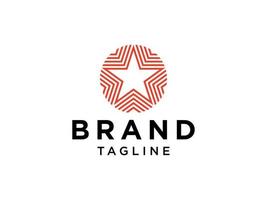 logo stellato. raggi solari a linea circolare con spazio negativo arrotondato a cinque stelle all'interno isolato su sfondo bianco. utilizzabile per loghi aziendali e naturali. elemento del modello di progettazione logo vettoriale piatto