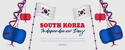 sfondo di celebrazione del giorno dell'indipendenza della corea del sud con design sventolante 3d vettore